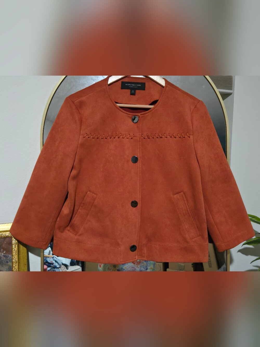Marc New York Rust Faux Suede Whipstitch Crop Jacket Women's Medium
